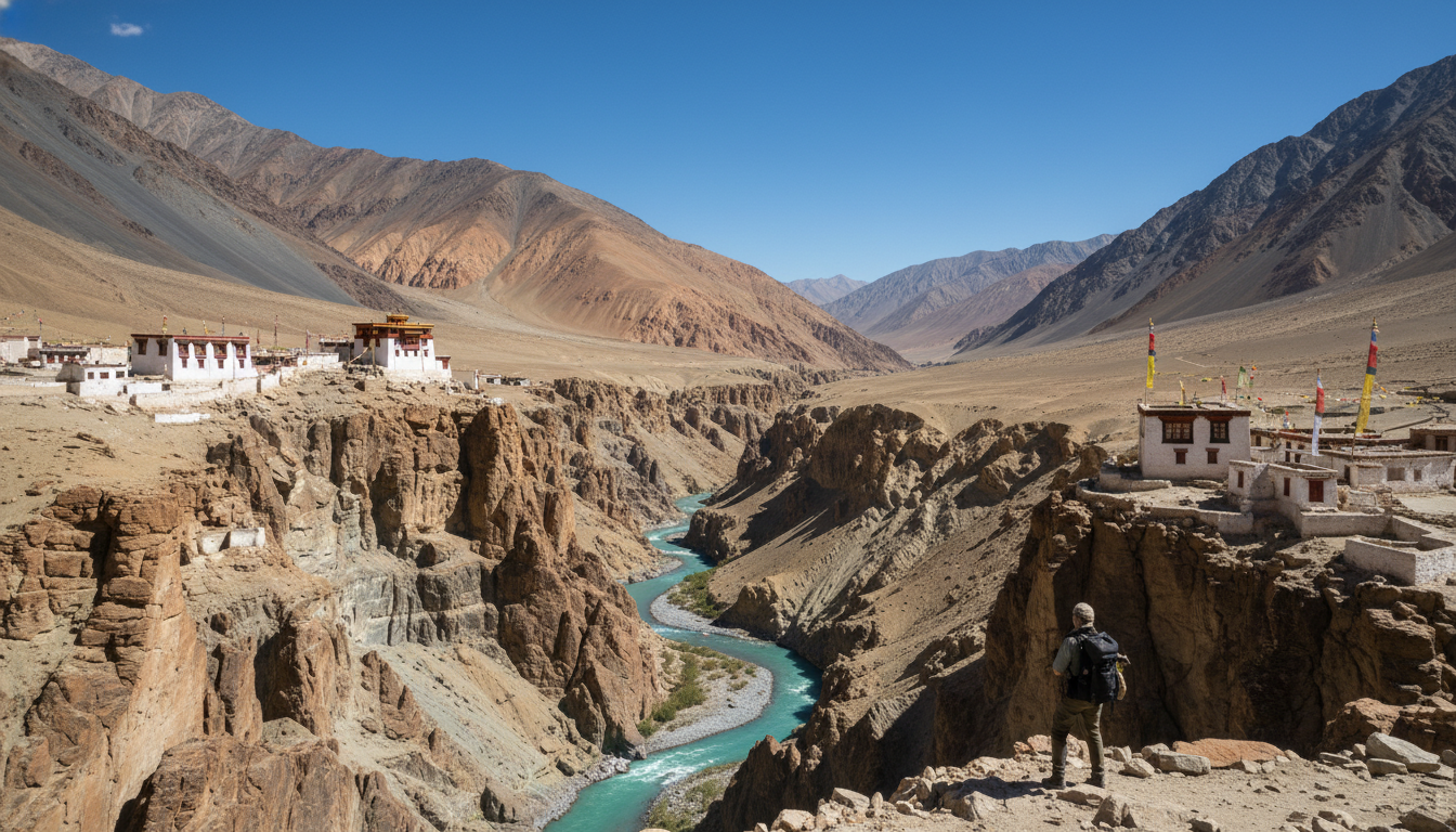 Ladakh mountains with ancient monasteries