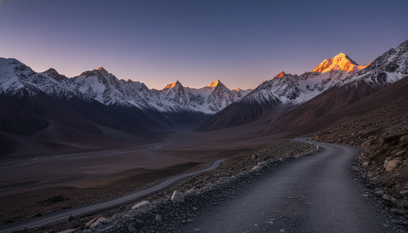 Breathtaking Himalayan mountains at sunrise in North India